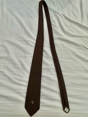 Vintage Christian Dior Necktie Mens Brown Embroidered Logo Poly Silk Blend